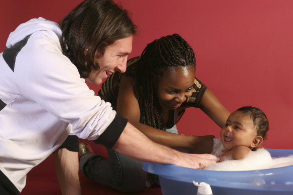 Lionel Messi and a six-month-old Lamine Yamal with Yamal’s mother Sheila Ebana in 2007.