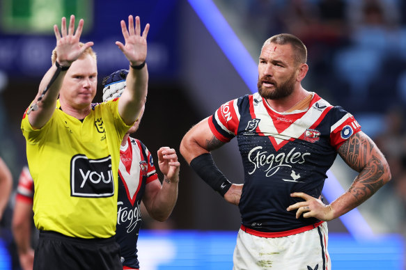 Jared Waerea-Hargreaves is sin-binned against the Tigers, and subsequently suspended for seven weeks.