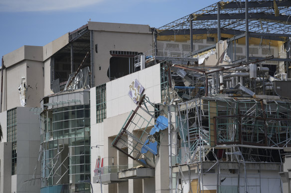 Damaged buildings stand after hurricane Otis ripped through Acapulco, Mexico.