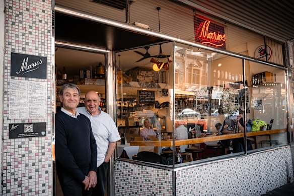 Mario Maccarone and Mario de Pasquale outside Marios.