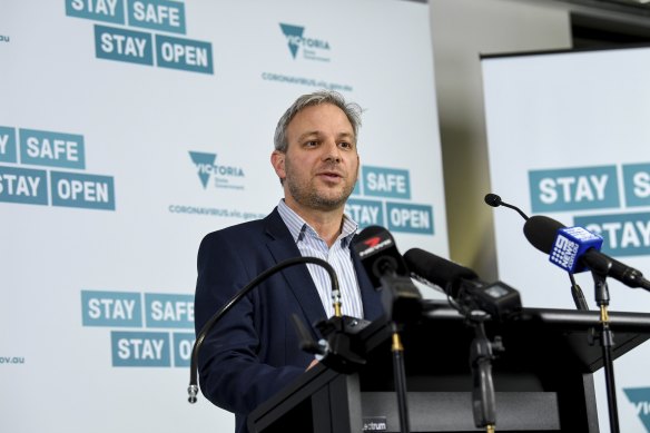 Chief Health Officer Brett Sutton addresses the media about a new coronavirus case in Victoria on Tuesday.