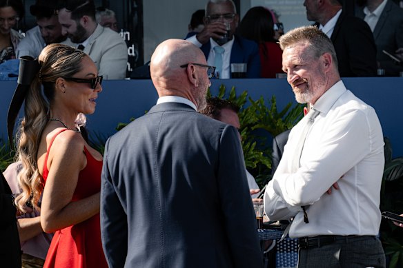 AFL great Nathan Buckley (right) in the Sportsbet marquee.