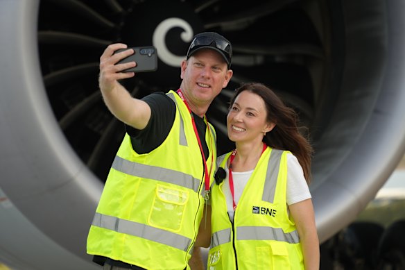 Gavin and Julia from the Julia Flights YouTube channel airside at Brisbane Airport.