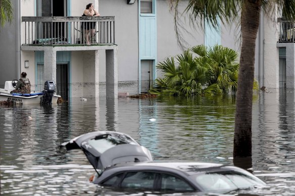 People wait to be rescued in Clearwater, Florida.