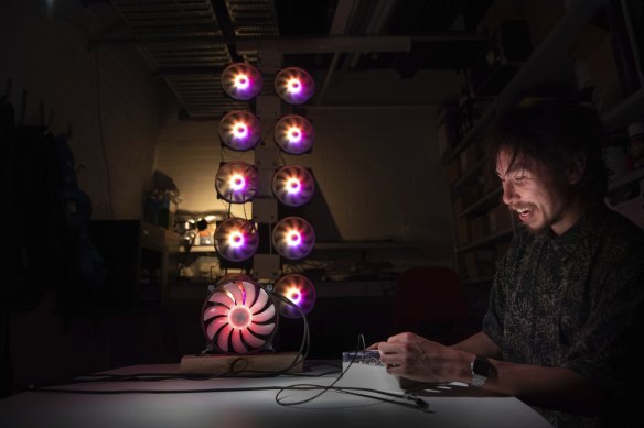 Artist Rel Pham has created a new work for the upcoming Melbourne Now exhibition at NGV. He’s pictured with a prototype piece that is a very small part of a much larger piece.