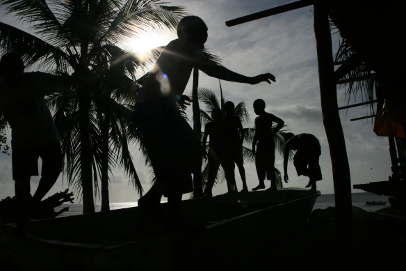 Clear skies: children play on Mer Island in the Torres Strait. 