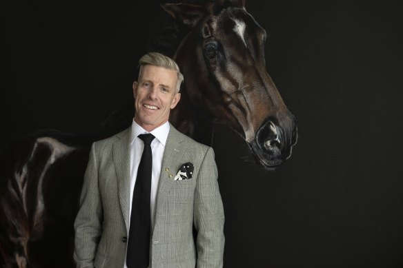 Justin Quill in the Nine marquee on Derby Day at Flemington.