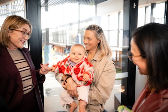 Allan, pictured during the week with Phoebe Keogh and daughter Posey and Minister for Children Lizzie Blandthorn, has urged anxious Labor MPs to listen to voters about why they are angry and frustrated.