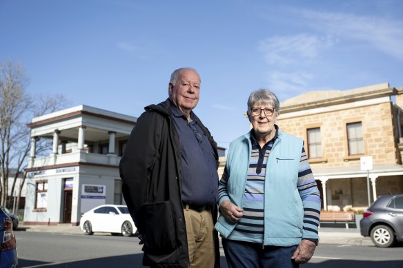 Bacchus Marsh and District Historical Society president John Spain and secretary Barb McMillan in Main Street.