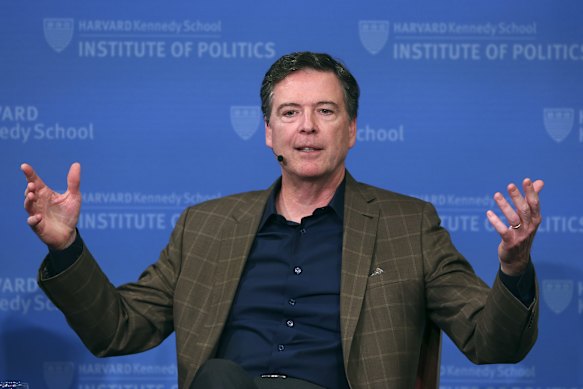 Former FBI director James Comey speaks at Harvard University in February 2020.