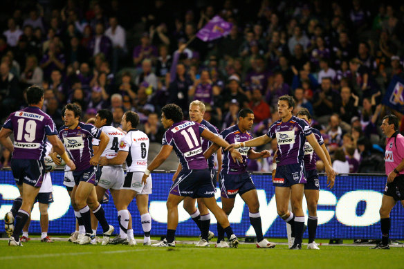 Adam Blair and the Melbourne Storm in 2010.