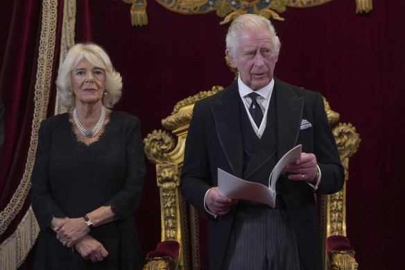 King Charles III and Camilla, the Queen Consort during the Accession Council at St James’s Palace.