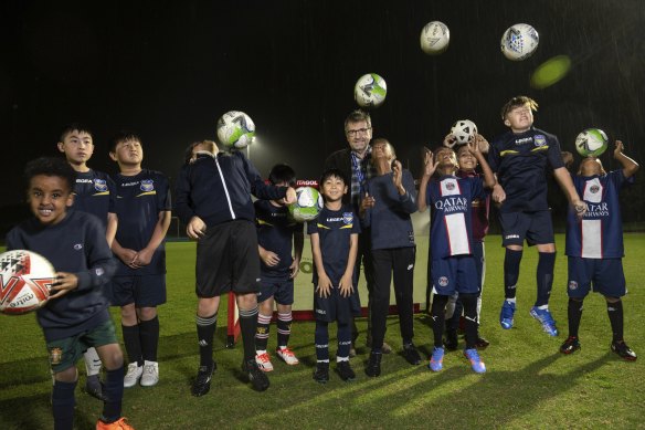 Some of the young players in the Maribyrnong Greens soccer club.