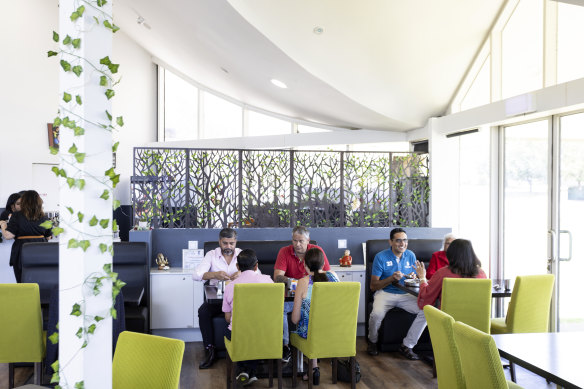 The spacious restaurant has seating for 55 on banquettes and high-backed chairs.