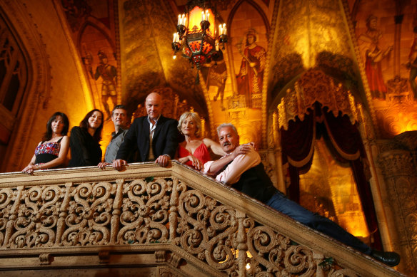 Anthony Warlow, centre, with his fellow cast members of the original Australian production of The Phantom of the Opera, pictured at the Regent Theatre in 2008.