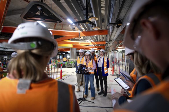 Jacinta Allan addressed the media before riding on the test train.