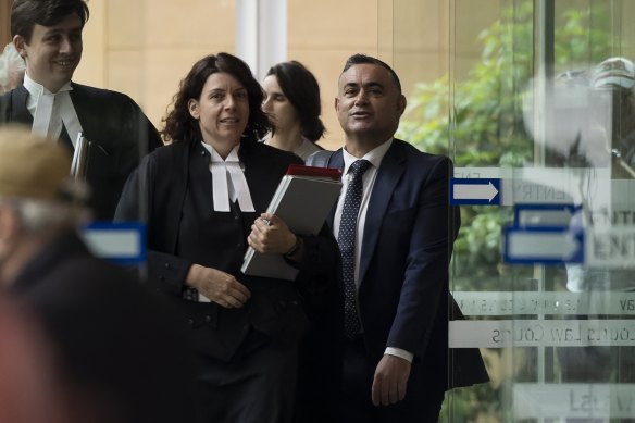 John Barilaro arrives at the Federal Court with his barrister Sue Chrysanthou, SC.