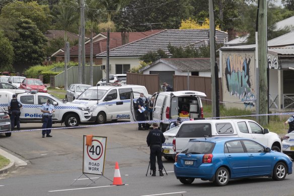 Police at the scene of Ghassan Amoun’s murder. He was executed leaving a beauty parlour in South Wentworthville in January.