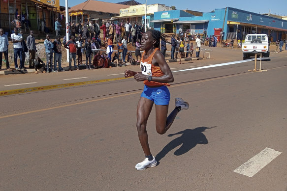 Rebecca Cheptegei competes in the Discovery 10km road race in Kapchorwa, Uganda last year. 