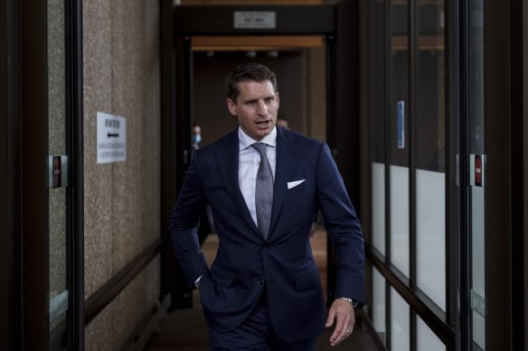 Assistant Defence Minister Andrew Hastie outside the Federal Court in Sydney on Monday.