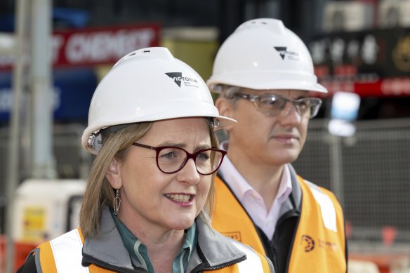 Victorian Premier Jacinta Allan and Transport Infrastructure Minister Danny Pearson at a worksite in July.