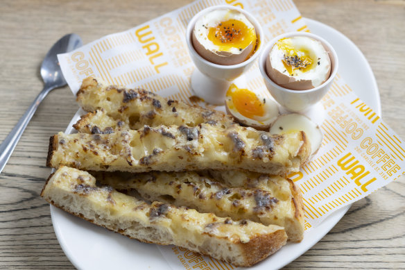 Go-to dish: Dippy egg with cheese and Vegemite toast soldiers. 