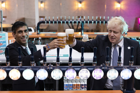 A form of protection: Boris Johnson’s most likely rival for the job, British Chancellor Rishi Sunak, has also been fined for attending a party in breach of COVID restrictions. 