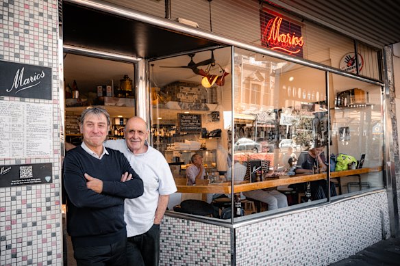 Mario Maccarone and Mario de Pasquale outside their iconic cafe-restaurant.