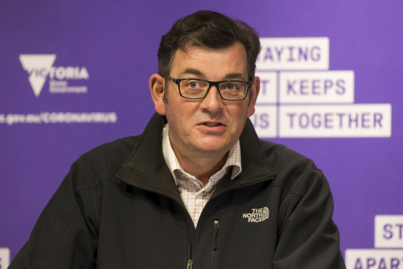 The former Victorian Premier Daniel Andrews in his trademark North Face jacket.