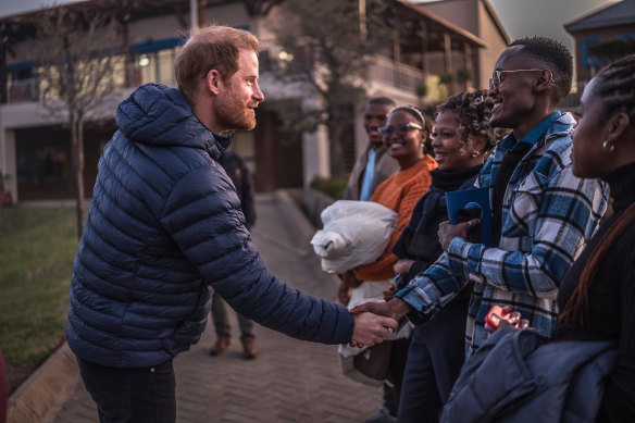 Prince Harry, Duke of Sussex, arrives at a welcome event at Sentebale’s Mamohato Children’s Centre in Maseru, Lesotho.