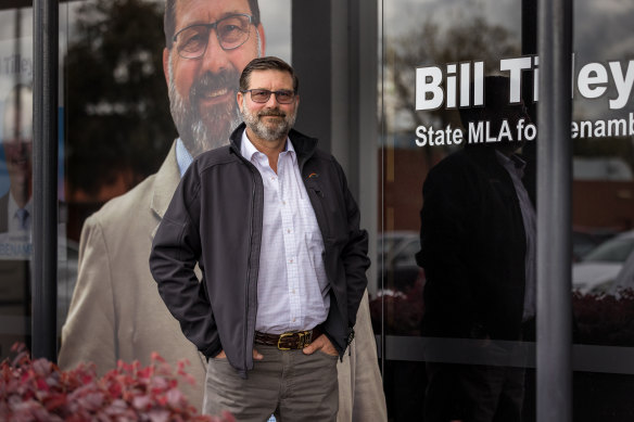 Bill Tilley, the local member for Benambra, outside his office in Wodonga.