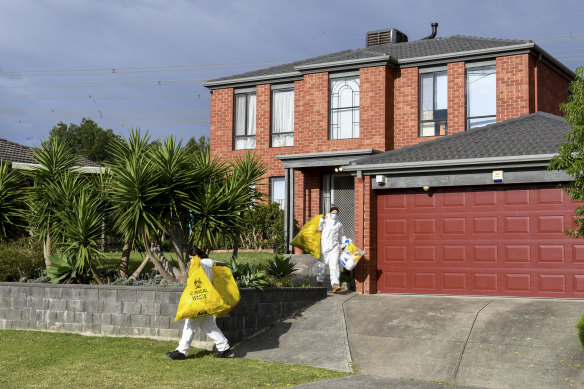 Industrial cleaners at the home in Narre Warren South on Tuesday. 