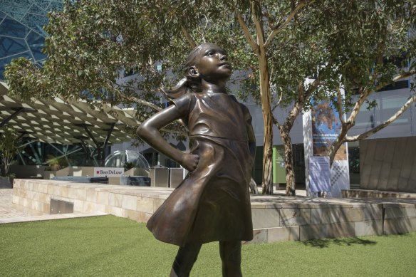 The Fearless Girl Statue in Federation Square. 