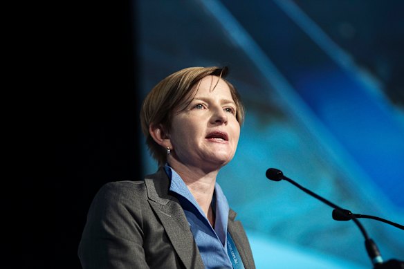 South East Water managing director Lara Olsen, pictured last year, said the company is reviewing its leak detection methods  following the landslide.
