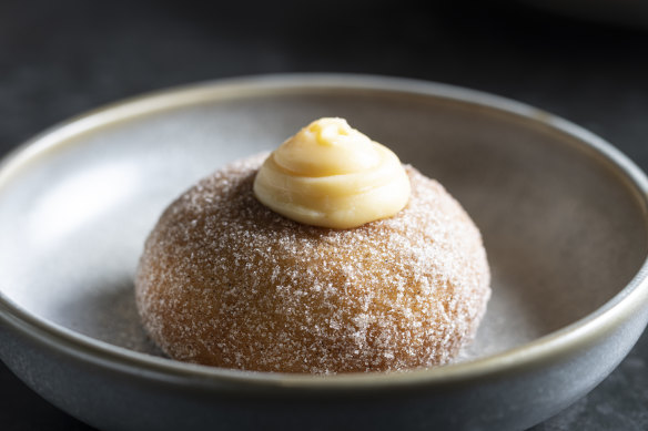 Cinnamon doughnut with condensed milk custard.