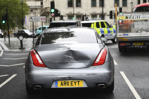 Prime Minister Boris Johnson's car was left with a large dent in the back.