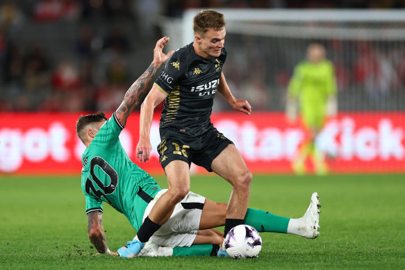 Harrison Ashby of Newcastle and Ben Old of the A-League All Stars.