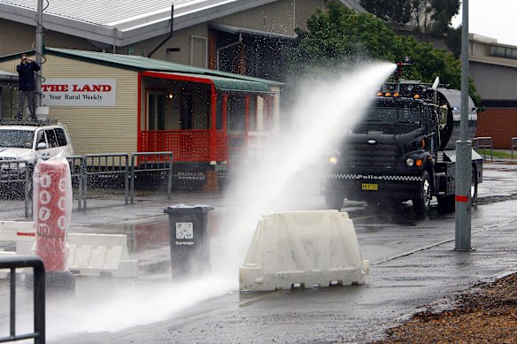 The police water cannon was fired for a media event here in 2007 – but never at rioters. 