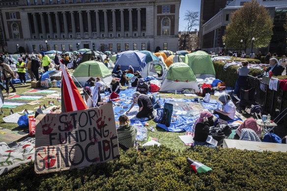 Tents at a pro-Palestine demonstration encampment at Columbia University in New York.
