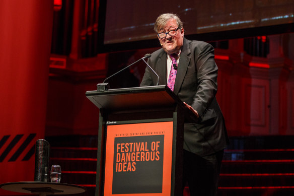 Stephen Fry at the 2018 Festival of Dangerous Ideas.