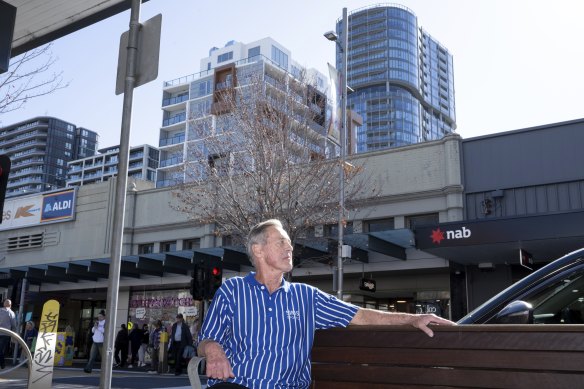 Rob Furness from Sims Sport Shop in Puckle Street in Moonee Ponds. He says high-rise apartments have been a boon for the shopping strip.