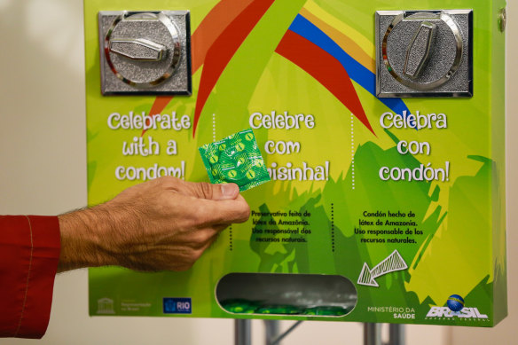 A condom vending machine at the 2016 Olympics in Rio.
