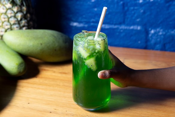 Nelli crush drink, made gooseberries, pineapple and basil seeds.