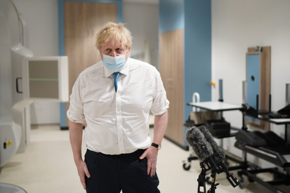 British Prime Minister Boris Johnson visits a hospital in Kent.