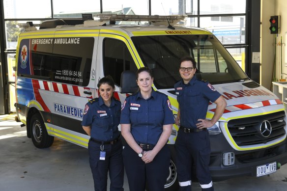 Paramedics Bianca Jackson, Lindsay Mackay and Matt MacDonald.