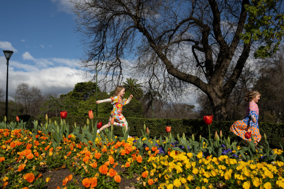 Flowers at the Queen Victoria Gardens, opposite the National Gallery of Victoria, on the first day of spring. 