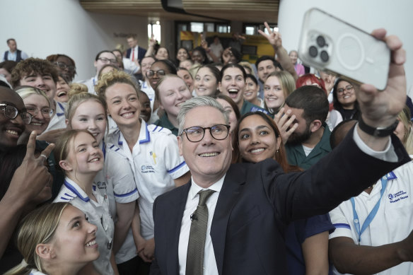 Keir Starmer campaigning in Worcester on Wednesday. The Labour leader is at unbackable odds to become the next British PM.