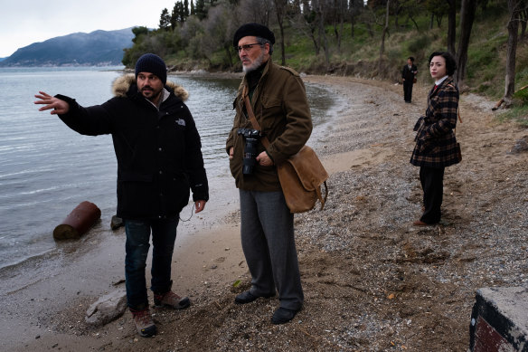 Levitas with Depp and Minami while filming on location.