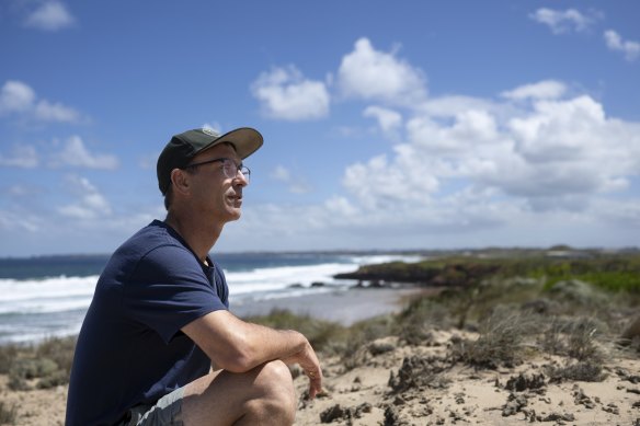 Keith Vincent at the beach overlooking Forrest Caves near where he rescued a swimmer. 