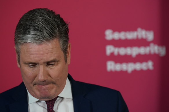 Labour leader Keir Starmer makes a statement at Labour Party headquarters in London.